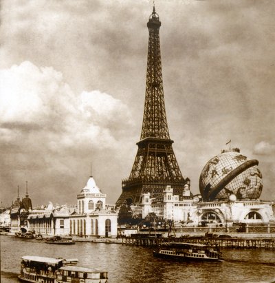 View of the Exposition Universelle, Eiffel Tower and Grand Globe Céleste from the Seine, Paris, France 1900 by Unknown